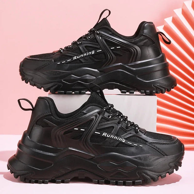 Clunky Sneaker Trend Thick Sole Mesh Surface Breathable Casual Sports Single Shoes Lace-up All Outdoor Fashion Shoes Women