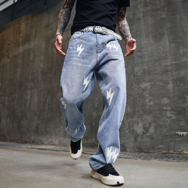 Trousers Straight Man Cowboy Pants with Print Men's Jeans Hip Hop Star Cotton 2025 Trend Stacked 90s Streetwear Y2k Vintage Kpop