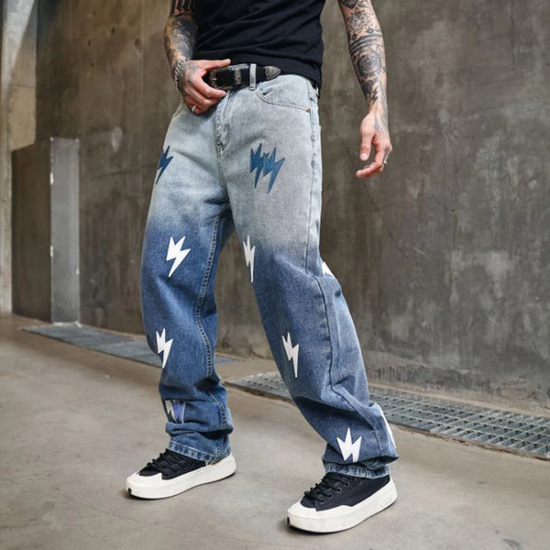 Trousers Straight Man Cowboy Pants with Print Men's Jeans Hip Hop Star Cotton 2025 Trend Stacked 90s Streetwear Y2k Vintage Kpop