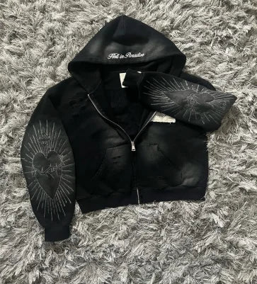 American hot diamond cardigan zipper sweatshirt men's trendy brand high-end short couple casual versatile niche design jacket
