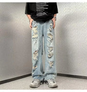 Vintage Distressed Straight-leg Jeans American Style Slimming Bell Bottoms Loose Fit High-waisted Summer Thin Version For Men