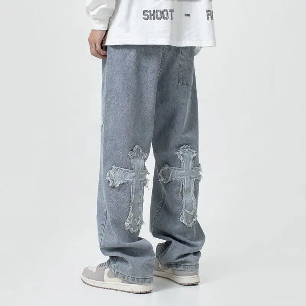 American Harajuku Style Baggy Jeans Y2K Streetwear Striped Denim Pant Men Women Casual Wide Leg Trousers Trendy High Street Pant