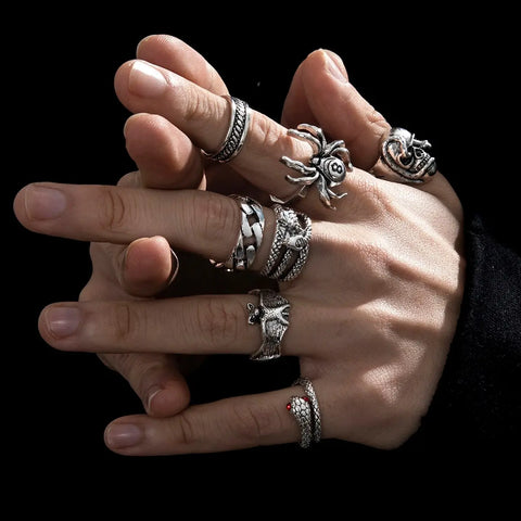 2023 Gothic Skeleton Unisex Ring Set Punk Grunge Butterfly Frog Woman Man Jewelry Hip Hop Party Street Ring Accessories New Gift