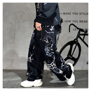 American Hip Hop Baggy Jeans Mens Clothing Streetwear Paint Graffiti Black Skateboard Street Dance Pants Kpop Denim Trousers