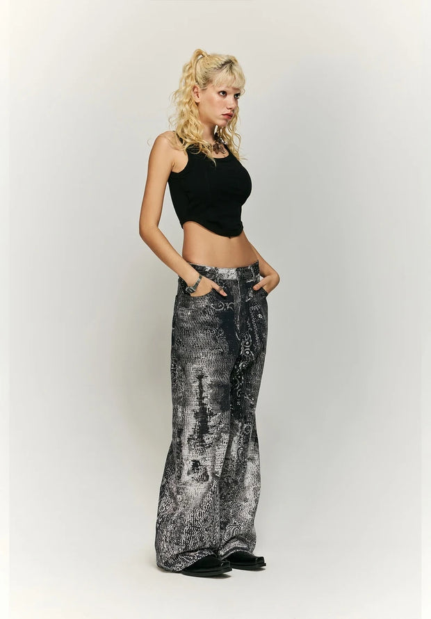 Y2K Fashion Design Jeans for Men and Women 2024 New Clothing Street Cool Loose Straight Retro Washed High-End Trousers