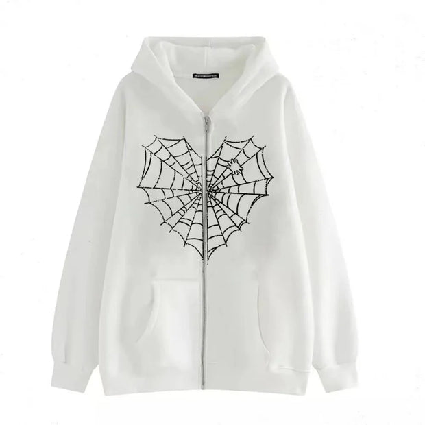 Love Print Street hip Hop Goth Harajuku Y2k black zipper hoodie Woman  coat hoodie