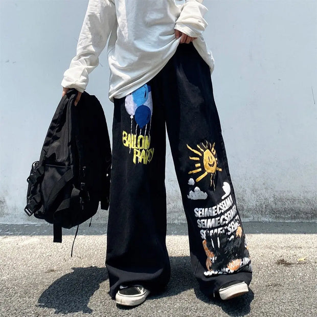 Hip Hop Women Graffiti Y2k Oversized Jeans Spring Autumn Pants Streetwear Fashion Vintage High Waist Wide Leg Casual Trousers