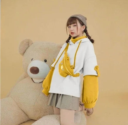 3XL Harajuku Aesthetic Bear Anime Hoodie Women Korean Kawaii Crewneck Long Sleeve Oversize Streetwear Kpop Y2K Winter Cloth Top