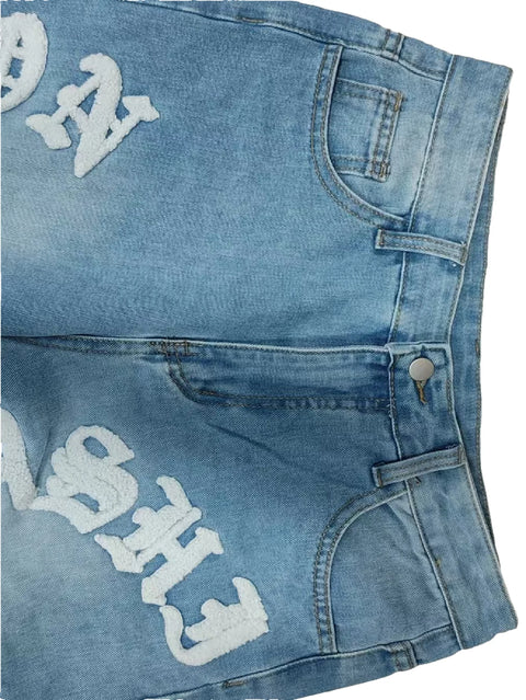 New Streetwear Men Fashion print Loose Jeans Trousers High Quality Men's Solid Casual Straight Denim Pants