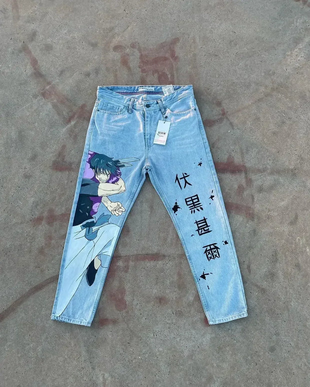 Harajuku Anime Graphic wide leg jeans High Waist Jeans Pants Women new Japanese Style Streetwear Y2K Jeans for Men Wide Trouser