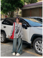 T-Shirts Women Off-shoulder Loose Fit Lazy Style All-match Young Students High Street Korean Fashion Spring Daily Tops Trendy
