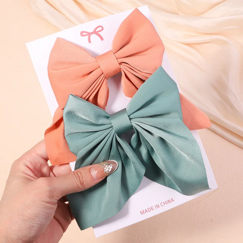 2Pcs/Set Girls Sweet Print Bows Hair Clips Hairpins Ribbon Barrettes Duckbill Clip Headwear Female Summer Hair Accessories