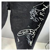 American Hip Hop Baggy Jeans Mens Clothing Streetwear Paint Graffiti Black Skateboard Street Dance Pants Kpop Denim Trousers