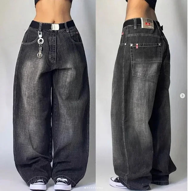 Y2K  Jeans New Harajuku Hip Hop Retro Skull Graphic Embroidered Baggy Jeans Denim Pants Men Women Goth High Waist Wide Trousers