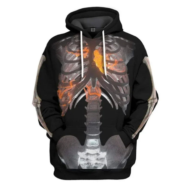 Trend Skeleton Graphic Hoodie Fashion Halloween Long Sleeve Skull 3D Printed Sweatshirt Casual Streetwear Loose Mens Pullovers
