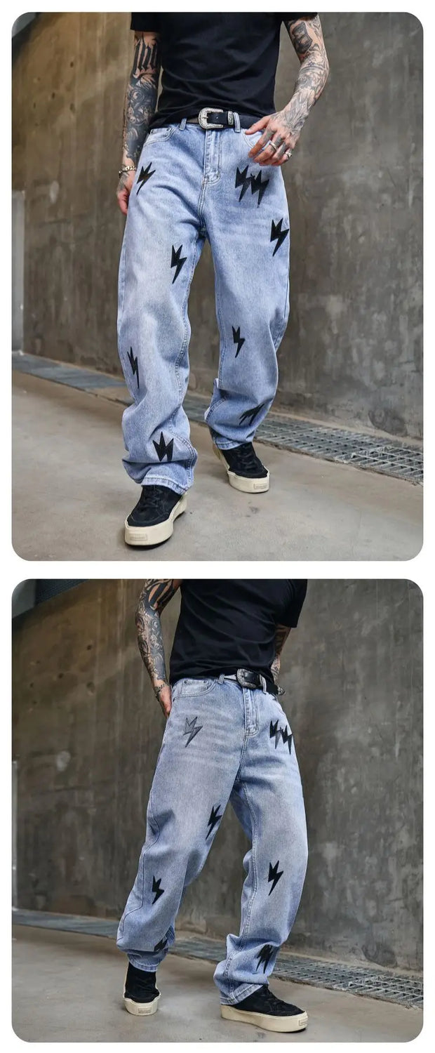 Trousers Straight Man Cowboy Pants with Print Men's Jeans Hip Hop Star Cotton 2025 Trend Stacked 90s Streetwear Y2k Vintage Kpop