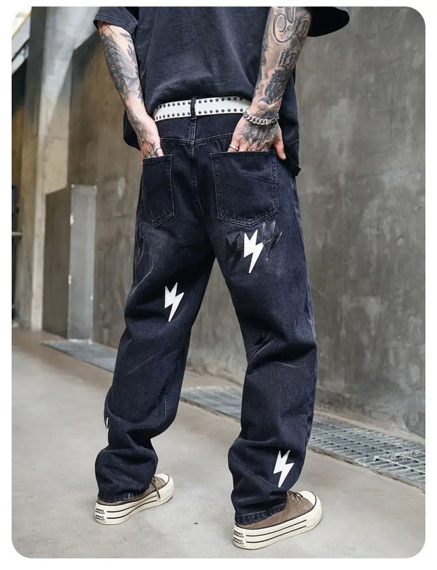 Trousers Straight Man Cowboy Pants with Print Men's Jeans Hip Hop Star Cotton 2025 Trend Stacked 90s Streetwear Y2k Vintage Kpop