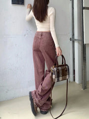 American Retro Ripped Wide Legs 2024 New Women's Autum Fashion Trendy Narrow Straight Pants