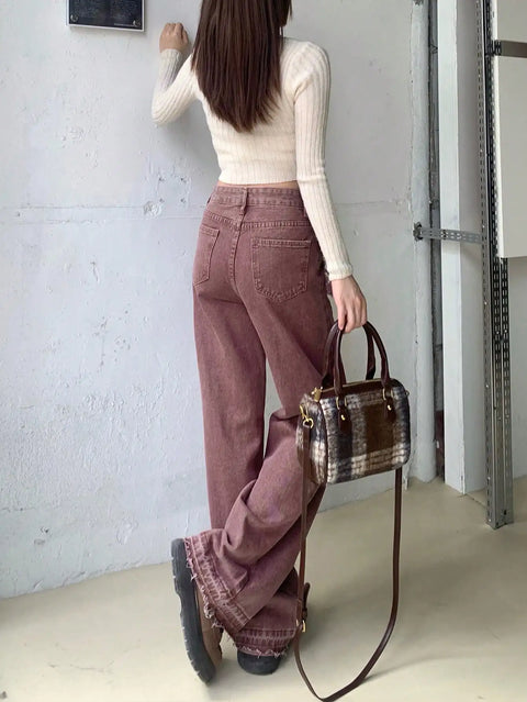 American Retro Ripped Wide Legs 2024 New Women's Autum Fashion Trendy Narrow Straight Pants