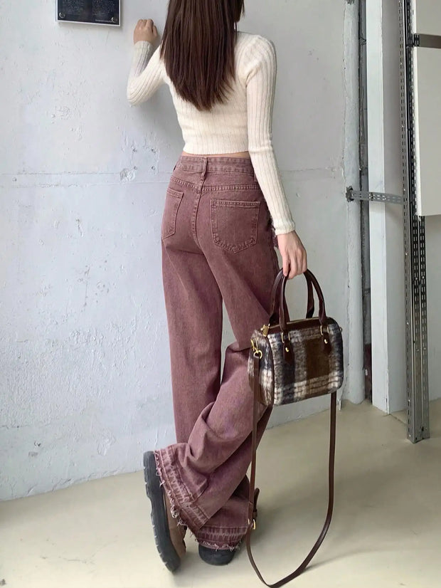 American Retro Ripped Wide Legs 2024 New Women's Autum Fashion Trendy Narrow Straight Pants