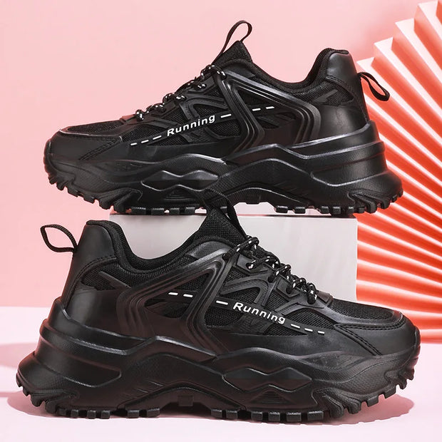 Clunky Sneaker Trend Thick Sole Mesh Surface Breathable Casual Sports Single Shoes Lace-up All Outdoor Fashion Shoes Women
