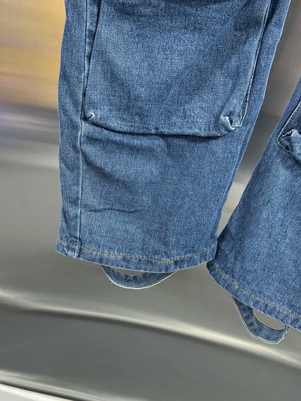 VGH Streetwear Loose Cargo Trousers for Women High Waist Spliced Pockets Washed Punk Style Wide Leg Pants Female Spring Clothes