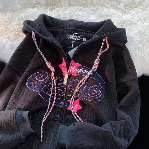 Embroidered Hoodies Y2k Women Streetwear Spring Autumn Knited Jackets Oversized Women Sweatshirt Zip Hoodies Kakazzy Cardigan