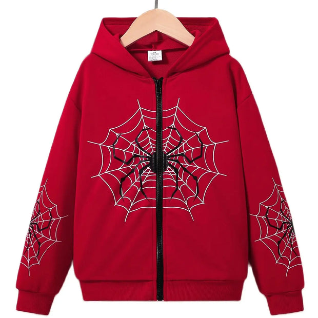 Spring/Fall Children's wear Men's outdoor sportswear Parallel Universe Spider Web Red hooded jacket Loose comfortable trend