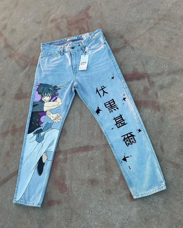 Harajuku Anime Graphic wide leg jeans High Waist Jeans Pants Women new Japanese Style Streetwear Y2K Jeans for Men Wide Trouser