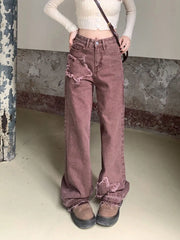 American Retro Ripped Wide Legs 2024 New Women's Autum Fashion Trendy Narrow Straight Pants