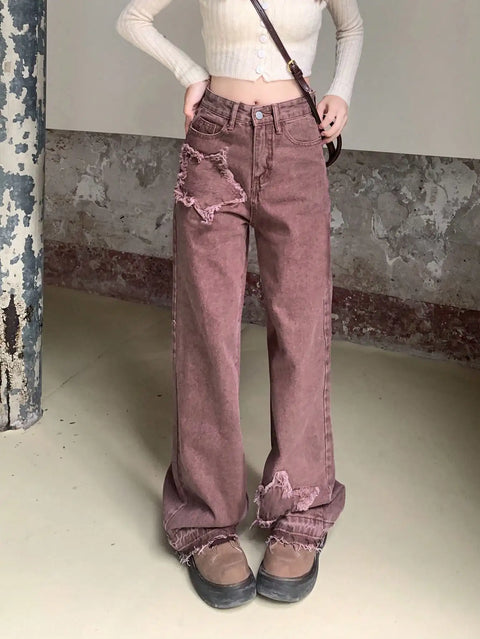 American Retro Ripped Wide Legs 2024 New Women's Autum Fashion Trendy Narrow Straight Pants