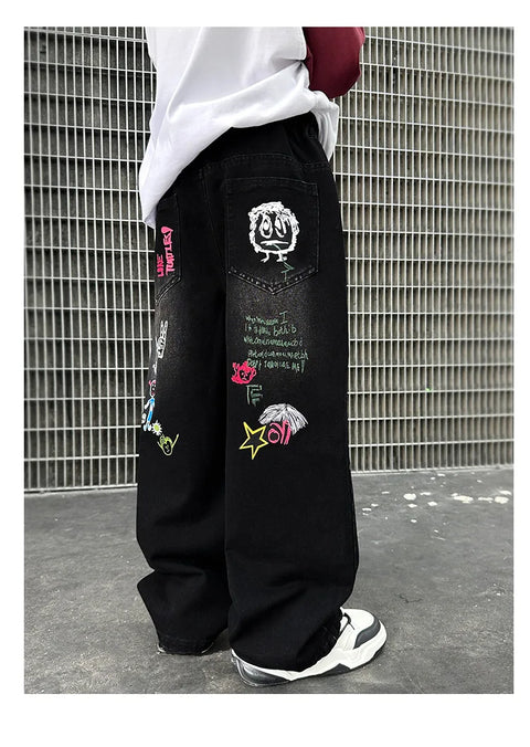 Hot Sale Kids Fashion Jeans With Cartoon For Boys Luxury Clothing Denim Pants Elegant Teenage Child Straight Fit Jeans Trousers