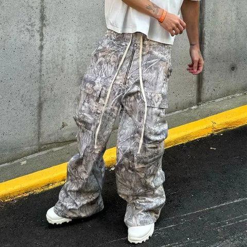 Streetwear Vintage Y2K Cargo Pants Mens Spring Summer Fashionable Multi-pockets Cargo Trousers Men Hip Hop Loose Straight Pants
