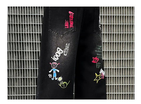 Hot Sale Kids Fashion Jeans With Cartoon For Boys Luxury Clothing Denim Pants Elegant Teenage Child Straight Fit Jeans Trousers