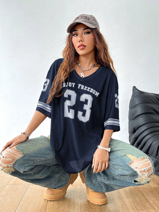 New Hot Women Los Angeles jerseys Coolane Summer Drop Shoulder Oversized Football Jersey Tee With Letter Print Couple Same Style