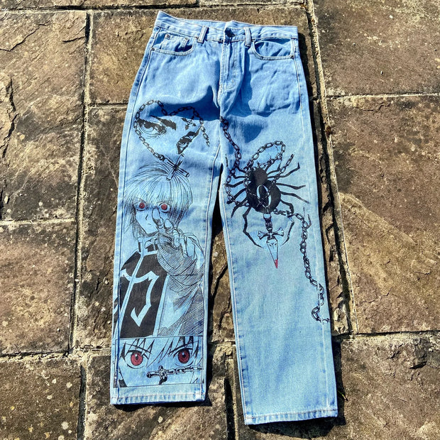 Harajuku Anime Graphic wide leg jeans High Waist Jeans Pants Women new Japanese Style Streetwear Y2K Jeans for Men Wide Trouser