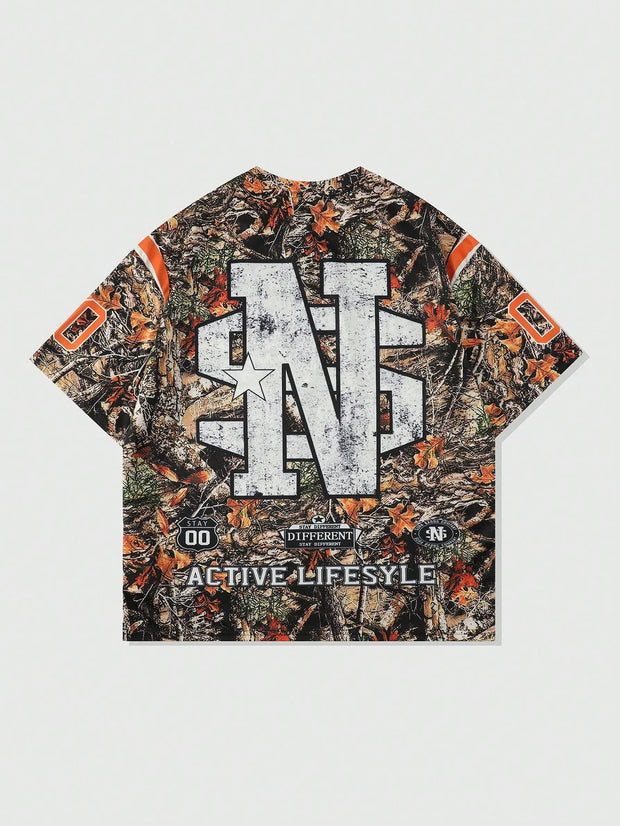 New ROMWE MEN Prep Men Jersey Tree Branch Camouflage Short Sleeve T-Shirt Streetwear Sports Children Leisure Outdoor Sportswear