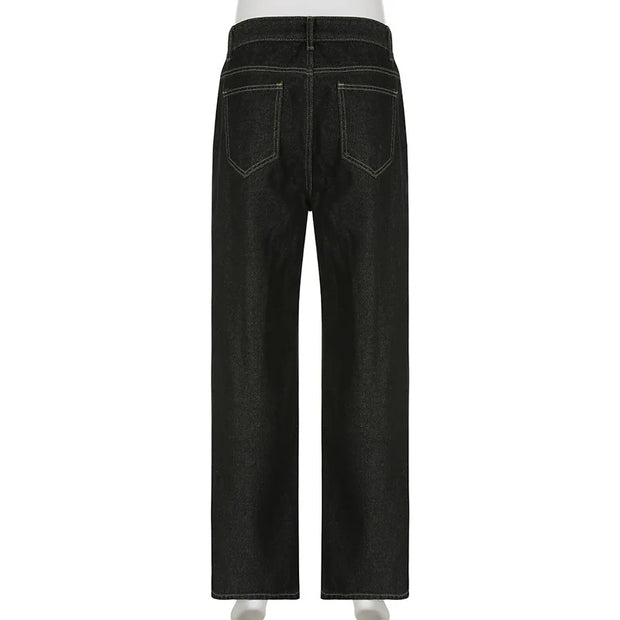 Black Baggy Jeans Women Straight Leg Printed Y2k Pants Female's Harajuku Autumn Clothing