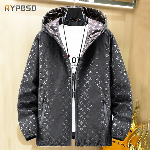 Men Lightweight Windbreaker Jacket Unisex Luxury Brand Windproof Zipper Hooded Autumn Print Fashion Streetwear Bomber Jacket Men