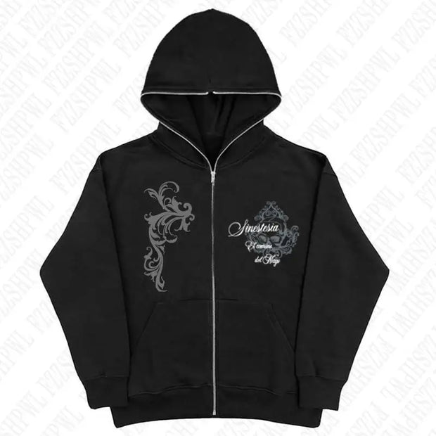 Dark Faux Fur Collar Harajuku Punk Y2K Zip up hoodie High street Skull Zipper Hoodie sweatshirt Retro Hip Hop Top Gothic Jacket