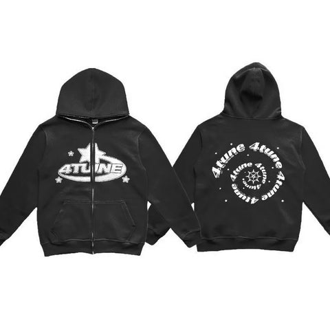 BIG PROMOTION Y2K Autumn and Winter Men's Gothic New Black and White Letter Printing 3D Digital Printing Full Zip Sweater