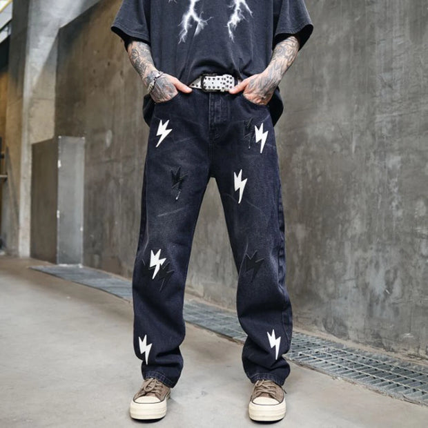 Trousers Straight Man Cowboy Pants with Print Men's Jeans Hip Hop Star Cotton 2025 Trend Stacked 90s Streetwear Y2k Vintage Kpop