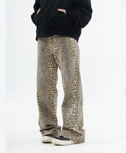 American Retro Leopard High Waist Baggy Jeans Womens Casual Pockets Hip-hop Pants 2024 Spring Y2K Oversize Panther Denim Trouser