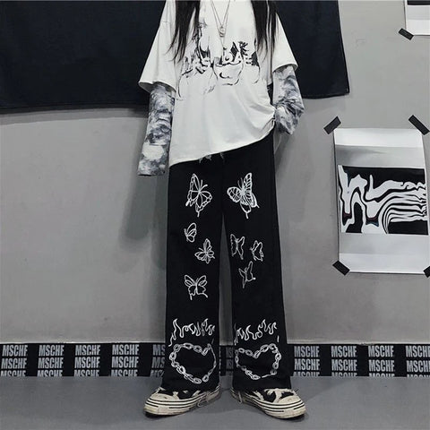 Japanese Y2k Oversize Graphic Wide Sweatpants Men Streetwear Print Casual Track Pants Male Sport Straight Trousers