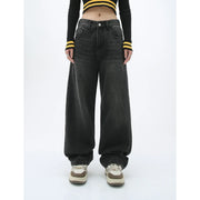 Loose Straight Leg Denim Wide Leg Pants Women's Style Washed out Vintage Colored Jeans Spring Summer Casual Female Clothing