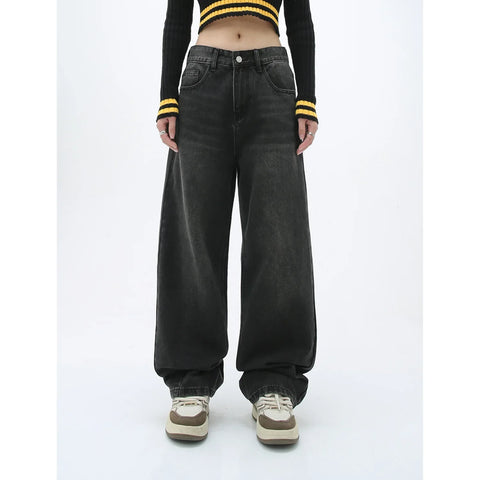 Loose Straight Leg Denim Wide Leg Pants Women's Style Washed out Vintage Colored Jeans Spring Summer Casual Female Clothing