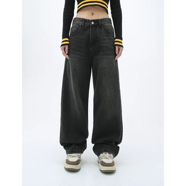Loose Straight Leg Denim Wide Leg Pants Women's Style Washed out Vintage Colored Jeans Spring Summer Casual Female Clothing