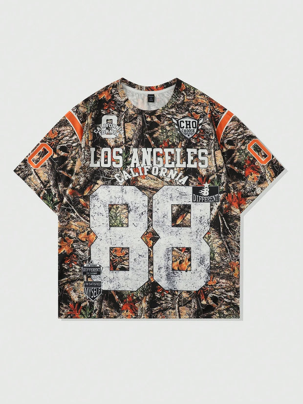 New ROMWE MEN Prep Men Jersey Tree Branch Camouflage Short Sleeve T-Shirt Streetwear Sports Children Leisure Outdoor Sportswear