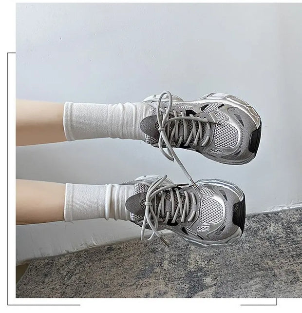 2024 New Breathable Vulcanized Shoes Women Casual Platform Sneakers Summer Thick Bottom Low Top Large jogging shoes