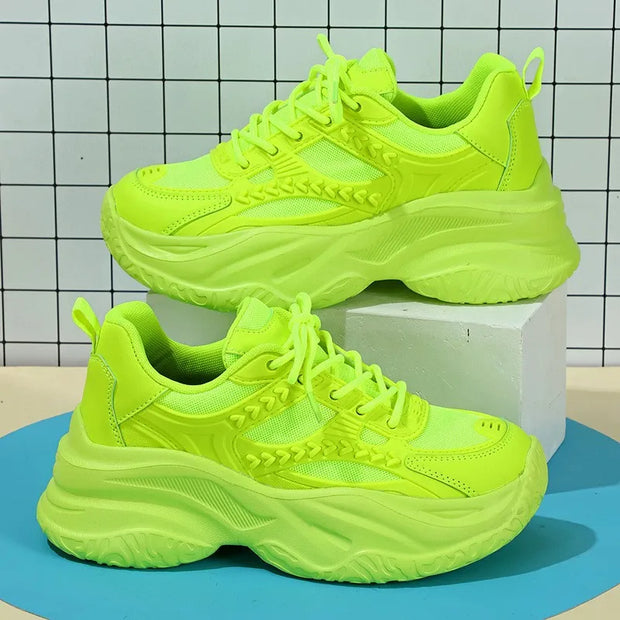 Pink Platform Sneakers Women Thick Sole Korean Chunky Sneakers 2025 Fashion Dad Shoes Woman Spring Height Increasing Sneakers